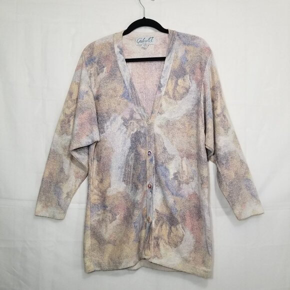 Gabriella T knit cardigan cherubs pattern sz M silk blend - Picture 1 of 7